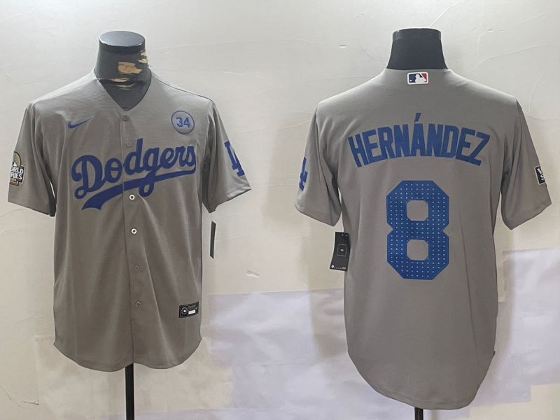 Men Los Angeles Dodgers #8 Hernandez Grey Game 2024 Nike MLB Jersey style 1120